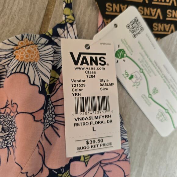 NWT!! VANS WOMENS (JUNIORS) SIZE LARGE RETRO FLORAL SLEEVELESS TIE MINI DRESS - Picture 3 of 10